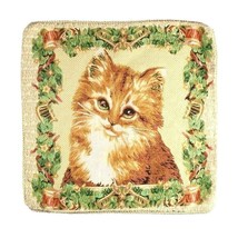 Christmas Kitten Tapestry Pillow Cover Gold Cat Loving Design Satin Cord NEW - £13.76 GBP