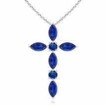 ANGARA Marquise and Round Blue Sapphire Cross Pendant in 14K Gold | 18&quot; Chain - £813.45 GBP