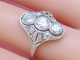 Antique Art Deco 1.30 Ctw Diamond Platinum 3-STONE Anniversary Ring c1930 - £1,787.35 GBP
