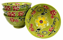 Luxury Ottoman Style Textured Dining Bowls Set of 4 Sunflower Green Tapestry - £31.96 GBP