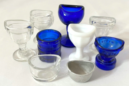 Mixed Lot 9 Antique Vintage Cobalt Clear Milk Glass Eye Wash Cups and Dosage Cup - £46.85 GBP