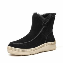 Snow Boots Women Cow Suede Leather Ankle Boots Ladies Round Toe Slip-on Winter W - £128.47 GBP