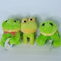 Green Frog Plush Dan Dee Easter Pink Bow Tie Stuffed Animal Lot of 3 Big Eye 7&quot; - £19.35 GBP