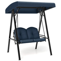 2-Person Outdoor Porch Swing with A-Shaped Metal Stand and Adjustable Canopy-Nav - $4,956.43 MXN