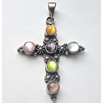 925 Sterling Silver Mulicolor CAT&#39;S-EYE Chysoberyl Gemstone Cross At - £76.22 GBP