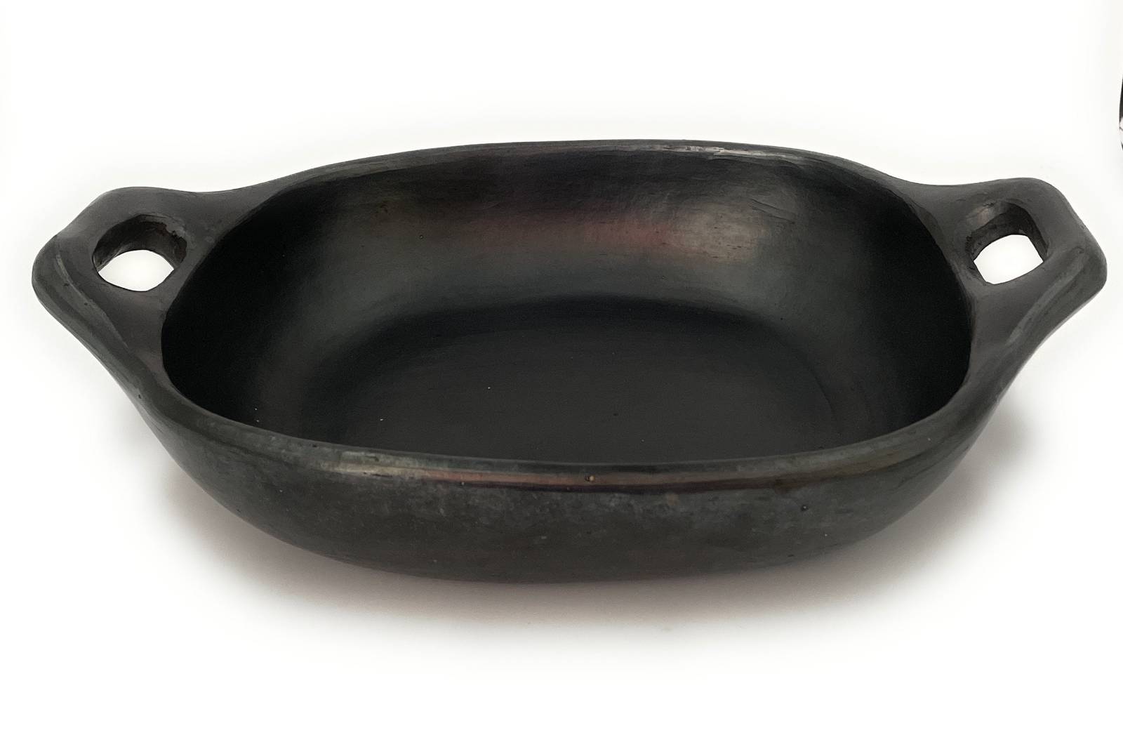 Primary image for Square Roasting Pan 13 x 11.5" hight 3" with Handle 16" Black Clay Original Hand
