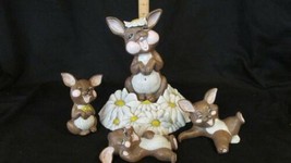 Large 11&quot; Ceramic Easter Bunny Family &amp; Base, Hand Painted Laughing Mom 3 Babies - £15.17 GBP