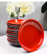 Pack Of 10 Red And Black Melamine Dipping Sauce Or Condiment Round Dishe... - $404.39 MXN