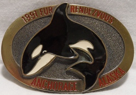 1991 Anchorage Fur Rondy Rendezvous Collector Belt Buckle/Orca Killer Whale-Mint - £19.16 GBP