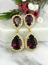 2.10CT Pear Simulated Amethyst Dangl Earring Women 14K Yellow Gold Plate... - £85.65 GBP