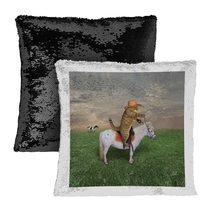 The Cat Cowboy on a Horse Sequin Pillow Case - Cat in The Hat Pillow Cov... - £19.48 GBP