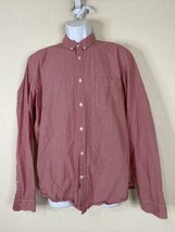 H&amp;M LOGG Men Size L Red Micro Check Button Up Shirt Long Sleeve Pocket - $6.99