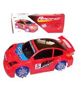RED BATTERY OPERATED BUMP AND GO RACE CAR light up racing toy flashing n... - $13.59