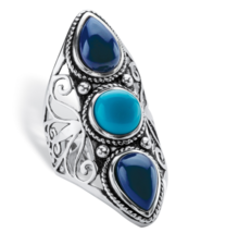 Round Pear Cut Turquoise Sapphire Ring Antiqued Sterling Silver 5 6 7 8 9 10 - £159.49 GBP