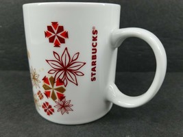 Starbucks Holiday Poinsettia Snowflake Christmas 12 Oz Coffee Tea Mug Red Beige - £18.58 GBP