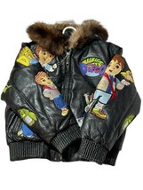 Vtg Dora The Explorer Diego Kids Embroidered Black Leather Jacket W/HOOD M - $114.00