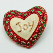 SFJ Christmas Heart Shaped &quot;JOY&quot; Pin Brooch Enameled - £10.31 GBP