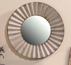 Rustic Design Glass Mirror Pleated Frame Metal 24" Round Metal & MDF Home Decor image 2