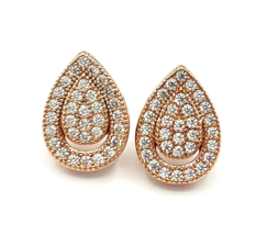 Rose Gold Tone Pave Crystal Teardrop Pear Shaped Earrings - £12.73 GBP