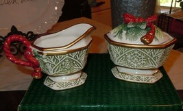 Fitz &amp; Floyd Winter Holiday Santa Sugar &amp; Creamer 19/2174 in Original Box - $44.54