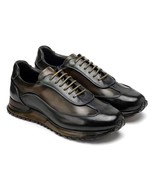 Paul Parkman Mens Shoes Sneakers Green Leather Patina Handmade Luxury LS... - $379.99