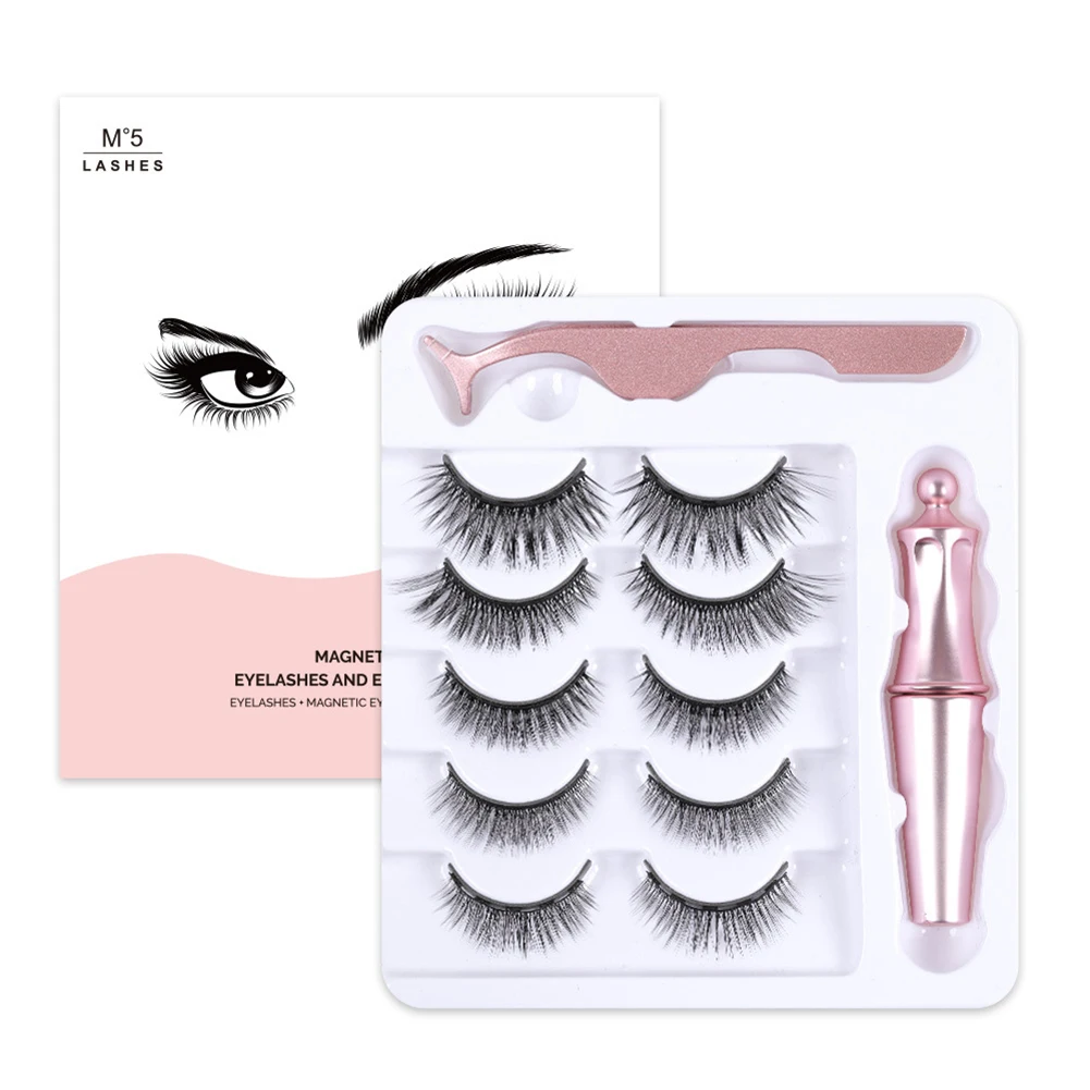 Eyelashes 5 pairs false eyelashes magnet eyeliner eyelash tweezers eye makeup extension thumb200