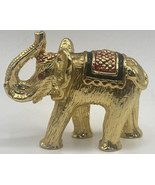 2&quot; Figurine Elephant Gold Tone Metal  Rhinestone Eyes Trunk Up - $23.30 CAD
