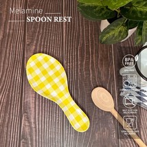 Melamine Spoon Rest 9.6&quot;  for Kitchen Counter, Gingham Yellow Design - $9.49