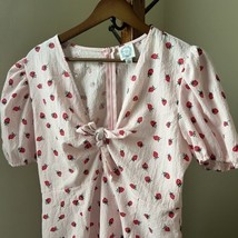 Francesca’s Blue Rain Strawberry Dress Sz XL Front Tie Mini Short Sleeve... - $24.74