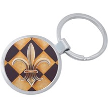 Checkered Fleur De Lis Keychain - Includes 1.25 Inch Loop for Keys or Backpack - £8.60 GBP