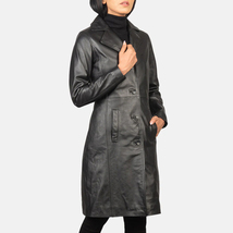 Alexis Black Single Breasted Leather Coat For Women - $310.00