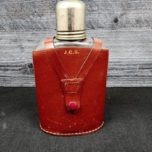 Rumpp Brown Leather Wrapped Glass Flask With Metal Cap &amp; Shot Glass - £18.67 GBP