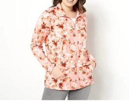 Denim &amp; Co. Active French Terry Zip Front Sleeve Jacket- PEACH, SMALL - £22.38 GBP