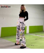 Harajuku Wide Leg Painting Printed Trousers - £42.18 GBP