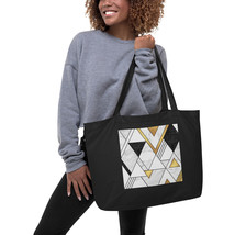 Large Organic Tote Bag Black, Gold and White Design Reusable Shopping Bag - $29.69