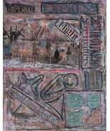 Painting Original Abstract Expressionism Collage Acrylic War Signed Mixe... - $34.34