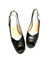 VTG Womens Bruno Magli Black Patent Leather Peep Toe Sling Back Shoes 6M... - $68.52 CAD