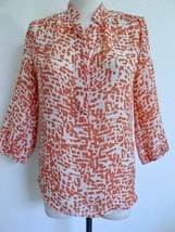 Classiques Entier Popover Silk Blouse Top XS Coral Ivory Print 3/4 Sleeve - £14.21 GBP