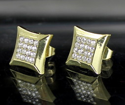 Men CZ Earrings Kite Iced  12mm Studs 14k Gold Plated Hip Hop Stainless Steel - £8.00 GBP