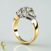 1.91 Carat Round Diamond 3-Stone 18k White &amp; Yellow Gold Engagement Ring size 5 - £5,909.09 GBP