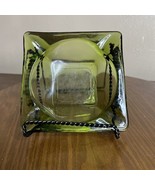 Vintage MCM Anchor Hocking 4-5/8&quot; Avocado Green Glass Square Ash Tray - £6.84 GBP