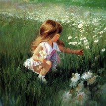 Oil Painting Art Home decor Innocent little girl picking flowers Handmade - £50.47 GBP+