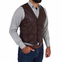 Leather Jacket Vest Biker Motorcycle Vintage Men Coat Mens Retro Moto Br... - £26.60 GBP+