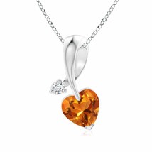 ANGARA Heart-Shaped Citrine Ribbon Pendant with Diamond in 14K Solid Gold - £411.33 GBP