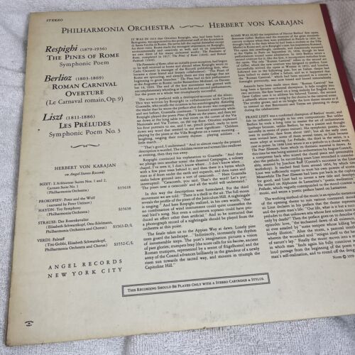 Primary image for Liszt Les Preludes   Karajan   Philharmonia Orchestra  Angel Records 35613  LP