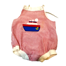 Vintage Handmade Sailboat Baby Romper Sun Suit Red White Blue Size 3 to ... - $21.51