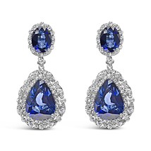 18K White Gold Blue Sapphire 2 3/4 Cttw Diamond Halo Drop Dangle Earring (G-H Co - $12,581.15