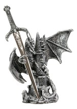 Ebros Legendary Silver Dragon Protecting Castle Tower Letter Opener Figurine - £16.92 GBP
