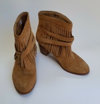 Chico&#39;s Shoes Ankle Boots Tan Suede Fringe Slip-On Buckle Womens Size 6 M - £46.43 GBP