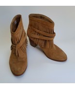 Chico&#39;s Shoes Ankle Boots Tan Suede Fringe Slip-On Buckle Womens Size 6 M - £46.63 GBP